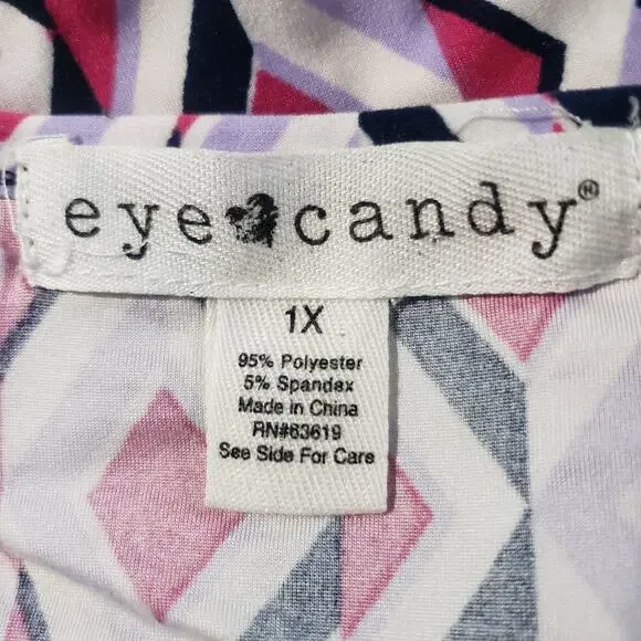 Eye Candy Sleeveless Shift Dress Women's 1X Pink Geometric V-Neck Above Knee - Picture 5 of 8